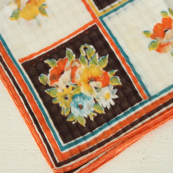 Vintage Handkerchief, Autumn Wildflower Floral Print Cotton Hankie - Picture 3 of 10
